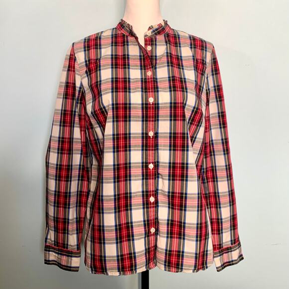 NWT J. Crew Factory Ruffle Tartan Plaid Button Down Size Medium - Picture 2 of 9
